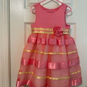 Jessica Ann Girls Summer Party Dress Pink & Yellow Size 4 Perfect Condition